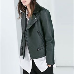 ZARA green faux leather jacket